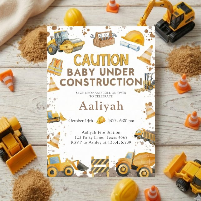 Convites construction bulldozer celebration baby boy shower (Criador carregado)