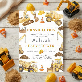 Convites construction bulldozer celebration baby boy shower
