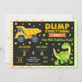 Convites Construction & Dinosaur Joint Birthday Invitation