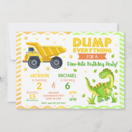 Convites Construction & Dinosaur Joint Birthday Invitation