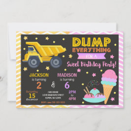 Convites Construction & Ice Cream Joint Birthday Invitation