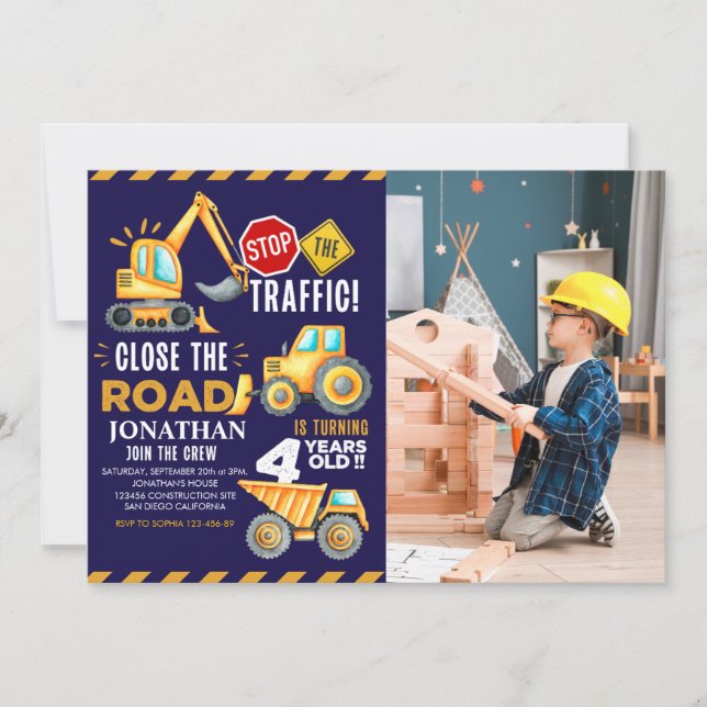 Convites Construction Party for 4th Birthday Boy (Frente)