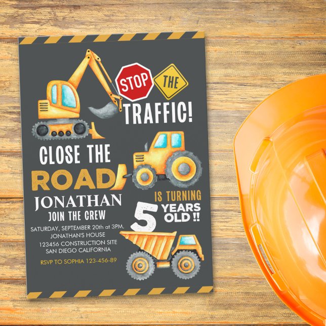 Convites Construction Party for 5th Birthday Boy (Criador carregado)