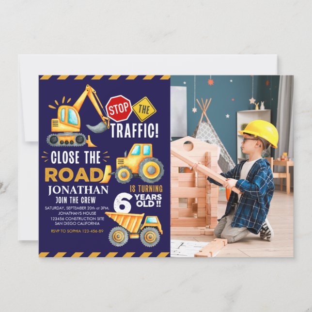 Convites Construction Party for 6th Birthday Boy (Frente)