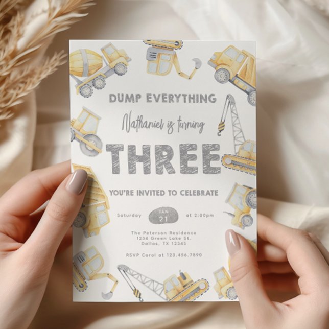 Convites Construction THREE 3rd Birthday Party (Criador carregado)