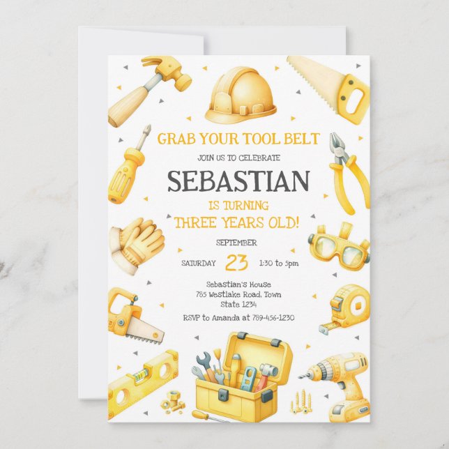Convites Construction Tools Birthday Invitation (Frente)