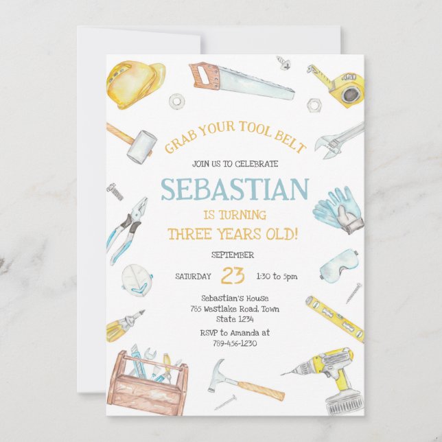 Convites Construction Tools Birthday Invitation (Frente)