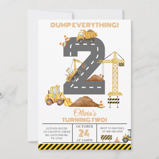 Convites Construction Truck 2nd Birthday Invitation (Frente)