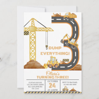 Convites Construction Truck 3rd Birthday Invitation