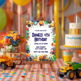 Convites Construction Truck Birthday Invitation Watercolor
