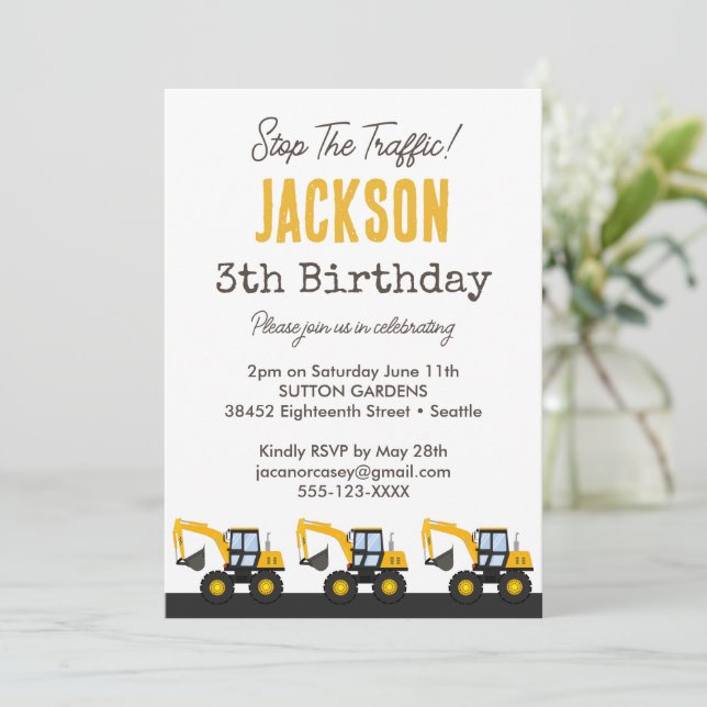 Convites Construction Truck Birthday | Personalized Décor (Em pé/Frente)