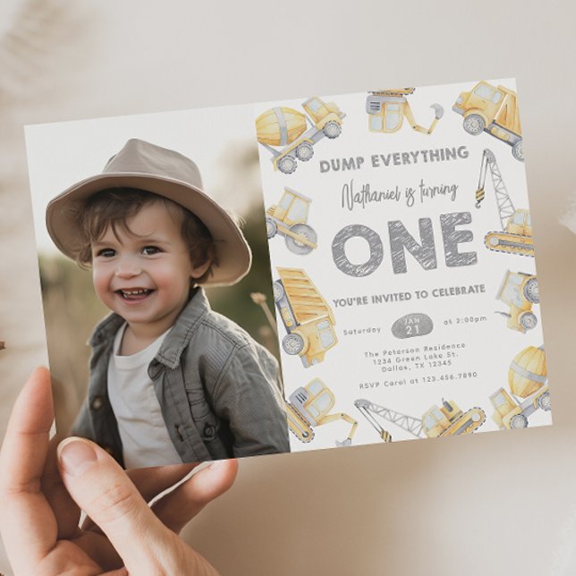 Convites Construction Truck ONE 1st Birthday Party (Criador carregado)