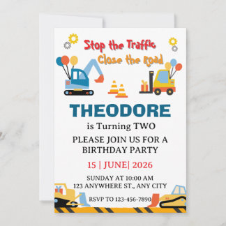 Convites Construction Truck Vehicles Boys 2nd Birthday