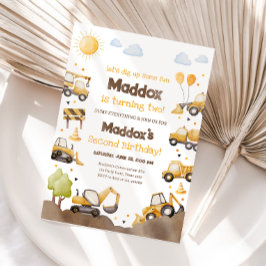 Convites Construction Trucks Boy 2nd Second Birthday