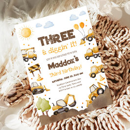 Convites Construction Trucks Boy Dirty 3RD-Y Third Birthday