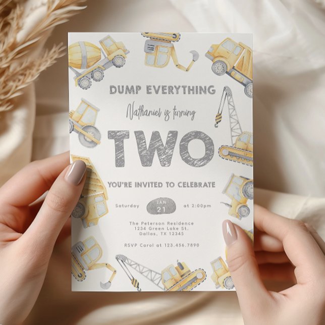 Convites Construction TWO 2nd Birthday Party (Criador carregado)