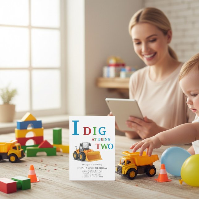 Convites Construction Vehicle Birthday Boy Invitation (Criador carregado)