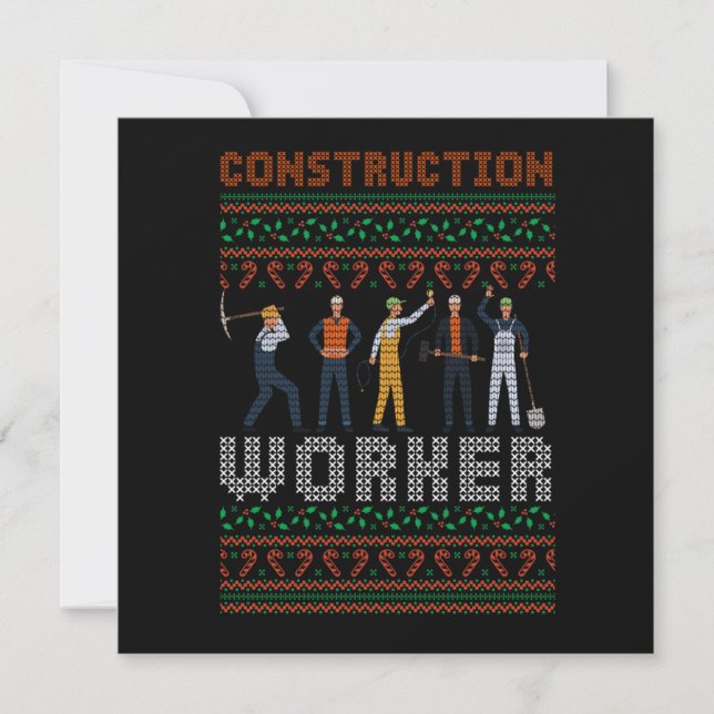 Convites Construction Worker Ugly Christmas Sweater Gift (Frente)