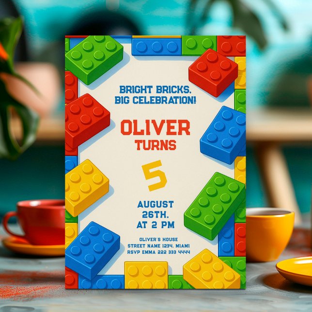 Convites Construir e celebrar - Brick Brick Aniversário (Criador carregado)