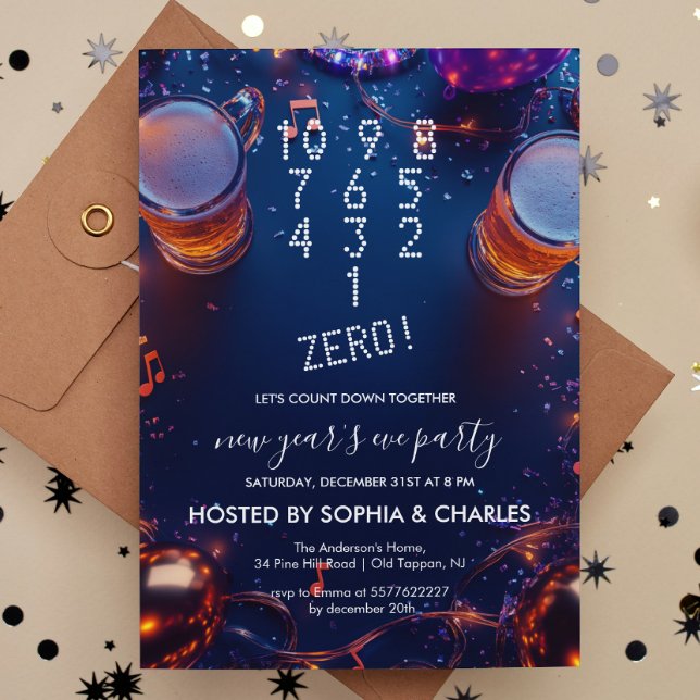 Convites Contar Bebidas Confetti Festa de Véspera de Ano No (Criador carregado)