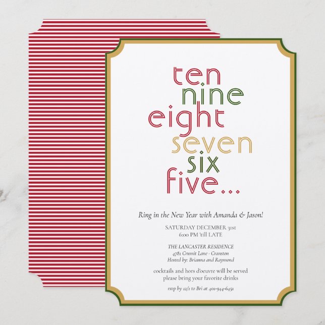 Convites Contar Festa Dourada Verde Vermelha (Frente/Verso)
