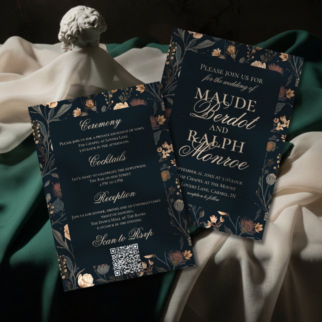 Convites Contemporary Modern Black Floral Wedding (Announce your celebration with timeless elegance using this Contemporary Floral Wedding Invite!)