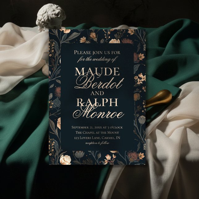 Convites Contemporary Modern Black Floral Wedding (Announce your celebration with timeless elegance using this Contemporary Floral Wedding Invite!)