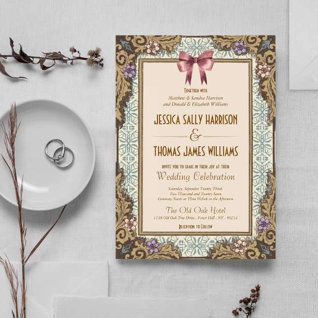 Convites Conto de Fadas Casamento Estilo Dinheiro Antigo (Criador carregado)