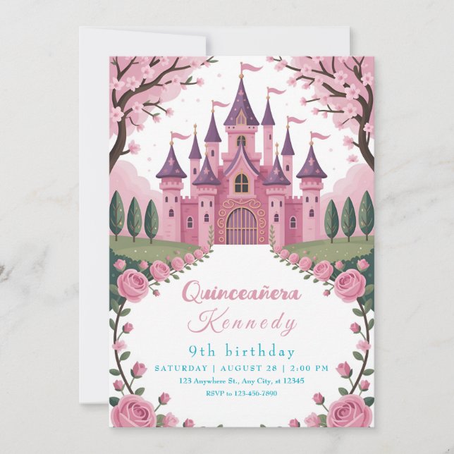 Convites Conto de Fadas Castelo Rosa Princesa Aniversário (Frente)