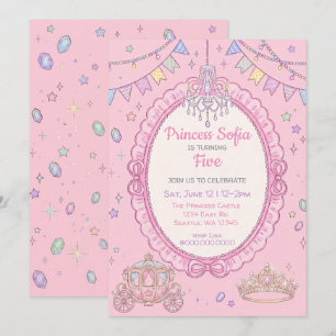 Convites Conto de Fadas Chique Rosa Princesa Aniversário
