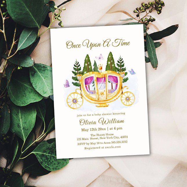 Convites Conto de Fadas da Floresta Princesa Carruagem Chá  (Woodland Fairytale Princess Carriage Baby Shower Invitation)