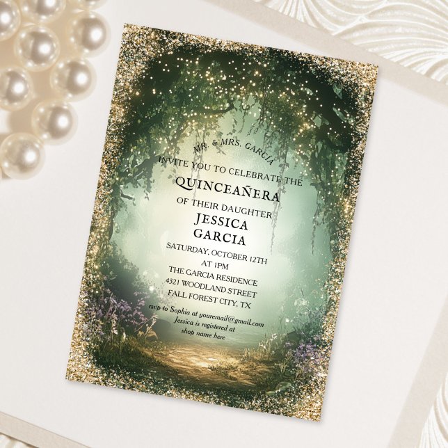 Convites Conto de Fadas de Verão Floresta Encantada  Quince (Summer Fairy Tale Enchanted Forest Quinceañera Invitation)