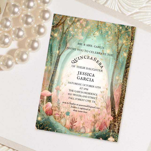 Convites Conto de Fadas de Verão Floresta Encantada Quincea (enchanted forest quinceanera invitation)