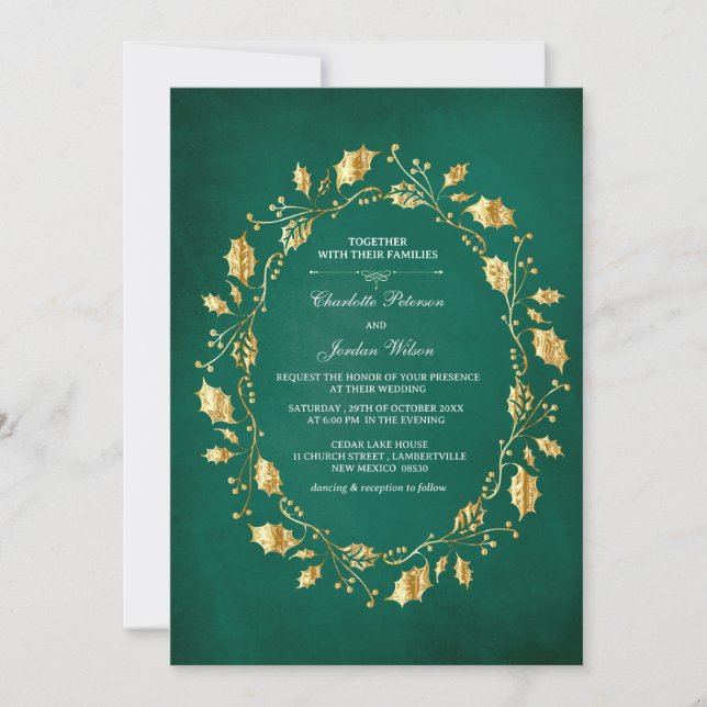 Convites conto de fadas Emerald Green e Dourado Casamento R (Frente)