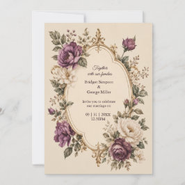 Convites Conto de Fadas Medieval Roxo Botânico Floral Casam