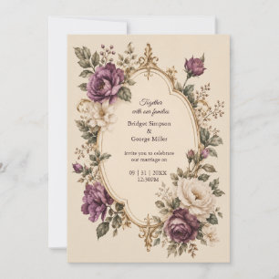 Convites Conto de Fadas Medieval Roxo Botânico Floral Casam
