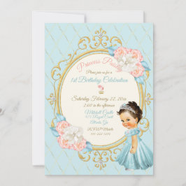 Convites Conto de Fadas Princesa Real Bege Dourado Aqua Men