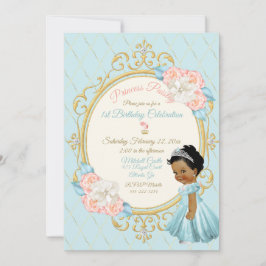 Convites Conto de Fadas Princesa Real Rosa Aqua Menina Étni