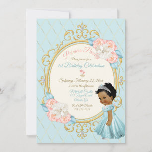 Convites Conto de Fadas Princesa Real Rosa Aqua Menina Étni