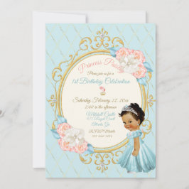 Convites Conto de Fadas Princesa Real Rosa Aqua Menina Étni