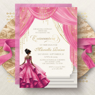 Convites Conto de Fadas Real Quinceanera Rosa Quente