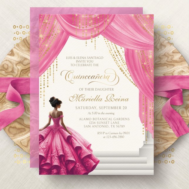 Convites Conto de Fadas Real Rosa Quinceanera (Criador carregado)