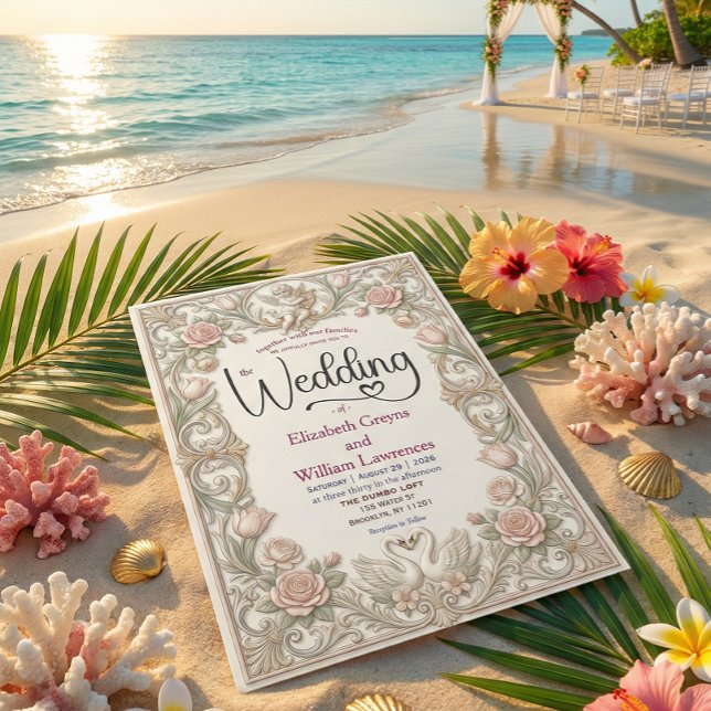 Convites Conto de Fadas Rococó Cisne Jardim Romance Querubi (Criador carregado)