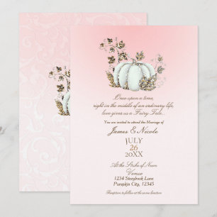 Convites Conto de Fadas Rosa e Branco Casamento de Abóbora
