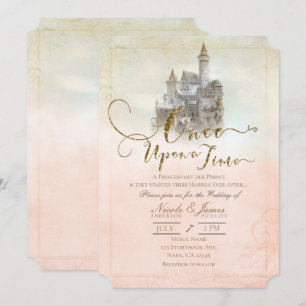 Convites Conto de Fadas Sonhador Rosa Castelo de Casamento