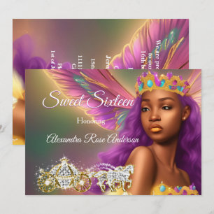 Convites Conto de Fadas Sweet 16 Carruagem Roxo Rosa Dourad