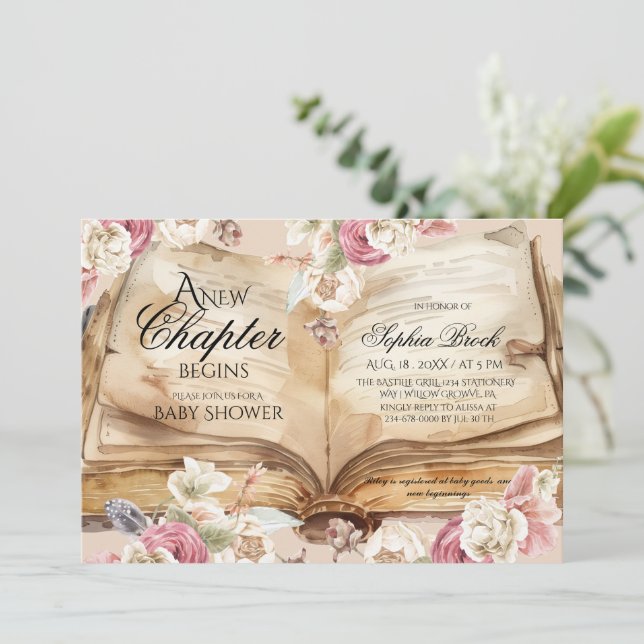Convites Conto do Reino Livros de Flores Chuvada de Bebê (Em pé/Frente)