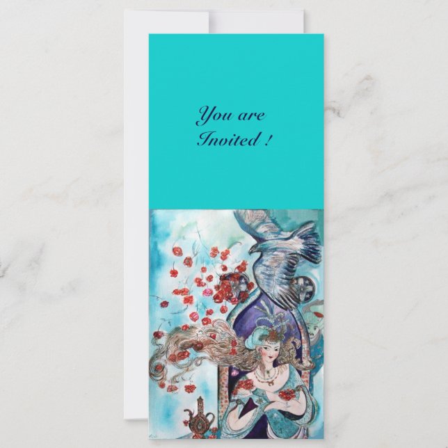 Convites CONTO FAIRY TURCO,branco azul vermelho brilhante (Frente)