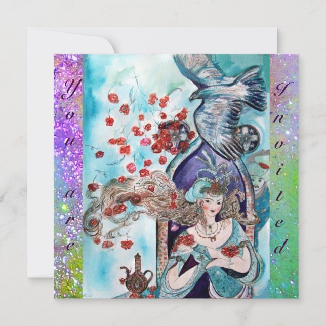 Convites CONTO POPULAR TURCO ,brilho vermelho azul roxo bri (Frente)