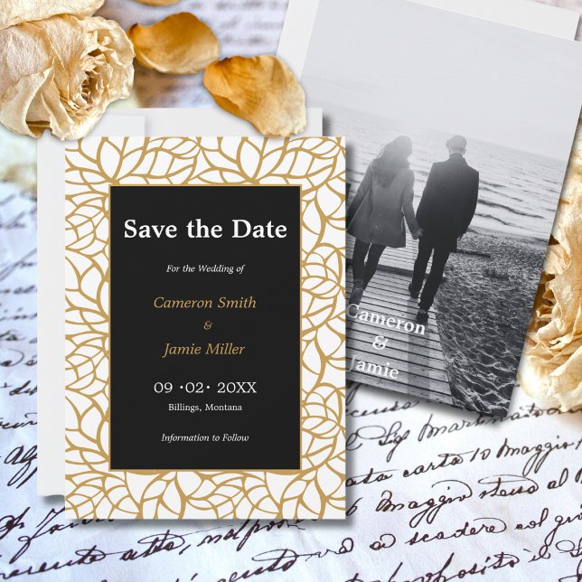 Convites Contorno da Pasta de Cores Dourada do Aztec Salvar (Aztec Gold Color Foliage Outline Save The Date Invitation)